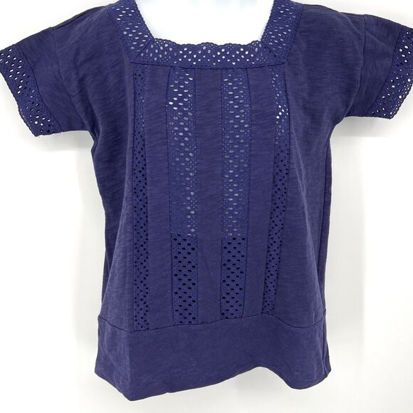 Madewell Navy Blue Eyelet Inset VIGNETTE Shirt Blouse NWT Women's top size XS - Picture 1 of 11
